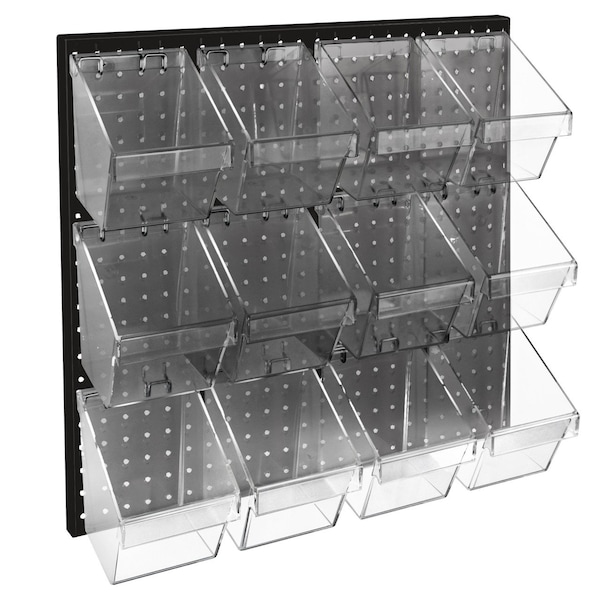 12 Small Bucket Peg Wall Accessory Organizer Set 24''W x 24''H Pegboard Panel